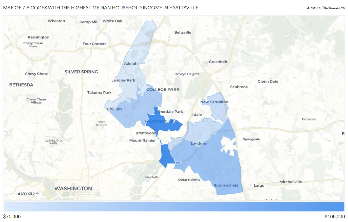 Zip Codes with the Highest Median Household Income in Hyattsville Map