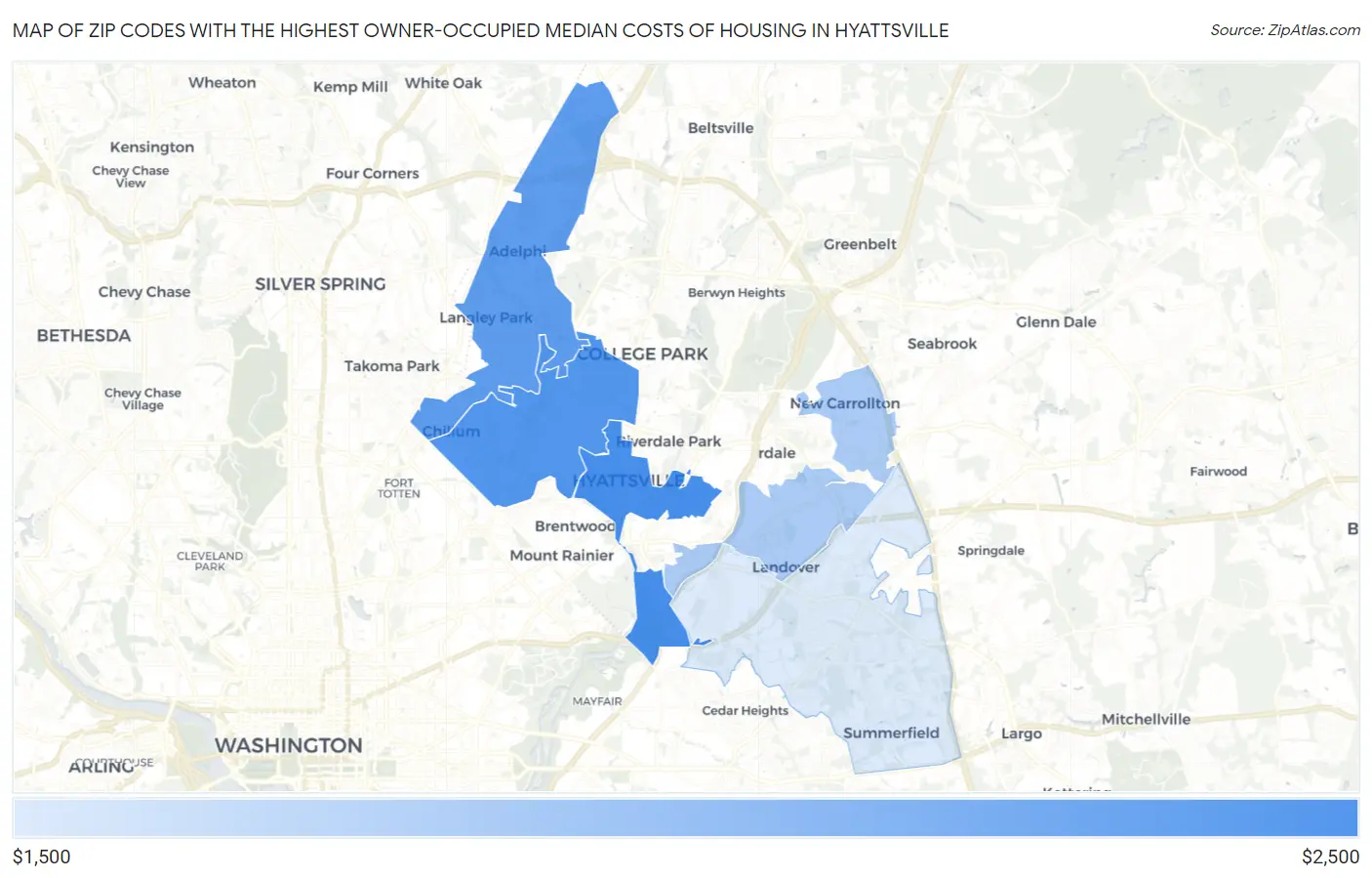 Zip Codes with the Highest Owner-Occupied Median Costs of Housing in Hyattsville Map