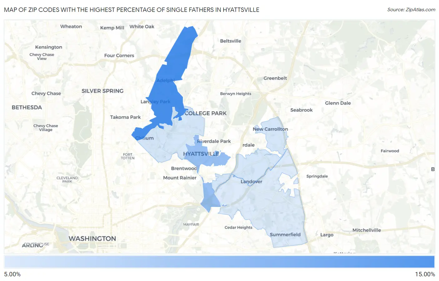 Zip Codes with the Highest Percentage of Single Fathers in Hyattsville Map