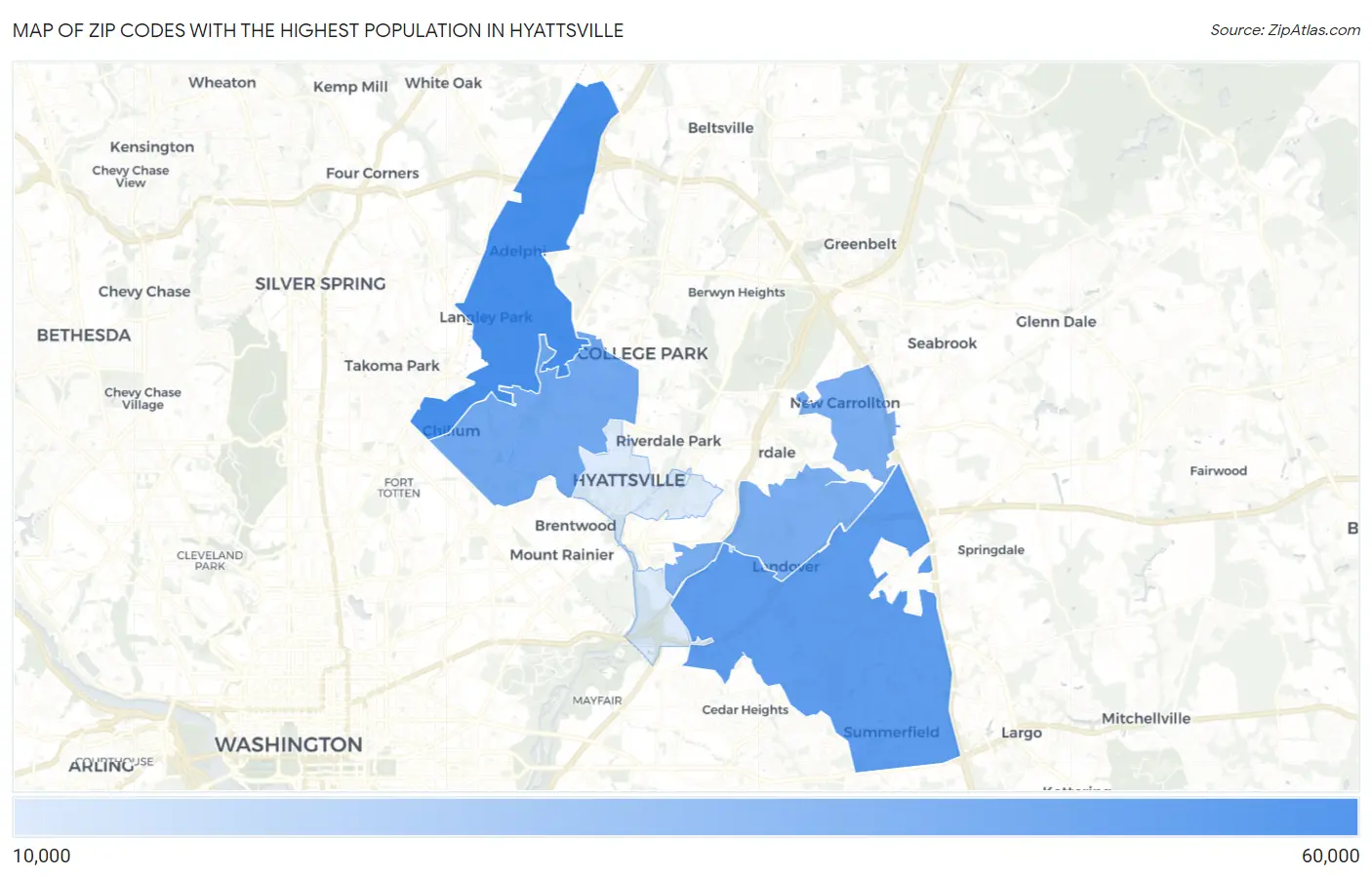 Zip Codes with the Highest Population in Hyattsville Map