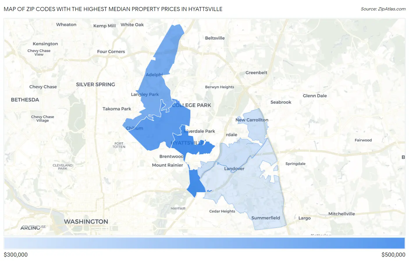 Zip Codes with the Highest Median Property Prices in Hyattsville Map