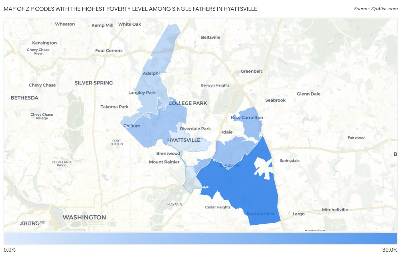 Zip Codes with the Highest Poverty Level Among Single Fathers in Hyattsville Map