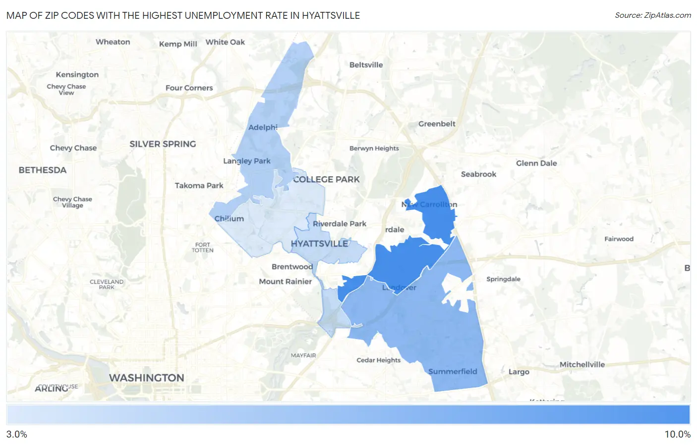 Zip Codes with the Highest Unemployment Rate in Hyattsville Map