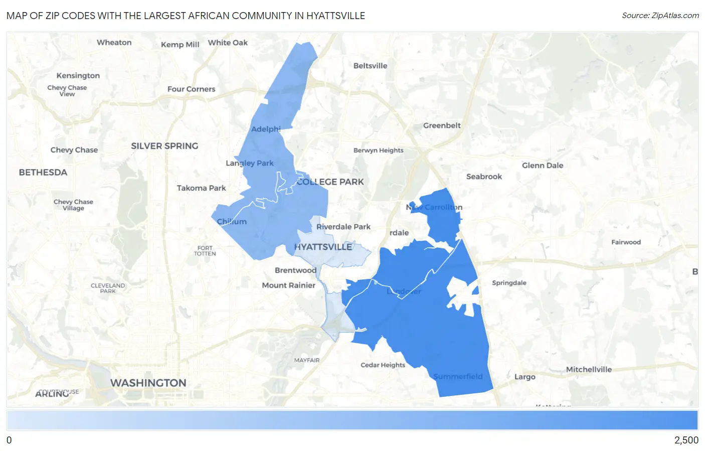 Zip Codes with the Largest African Community in Hyattsville Map