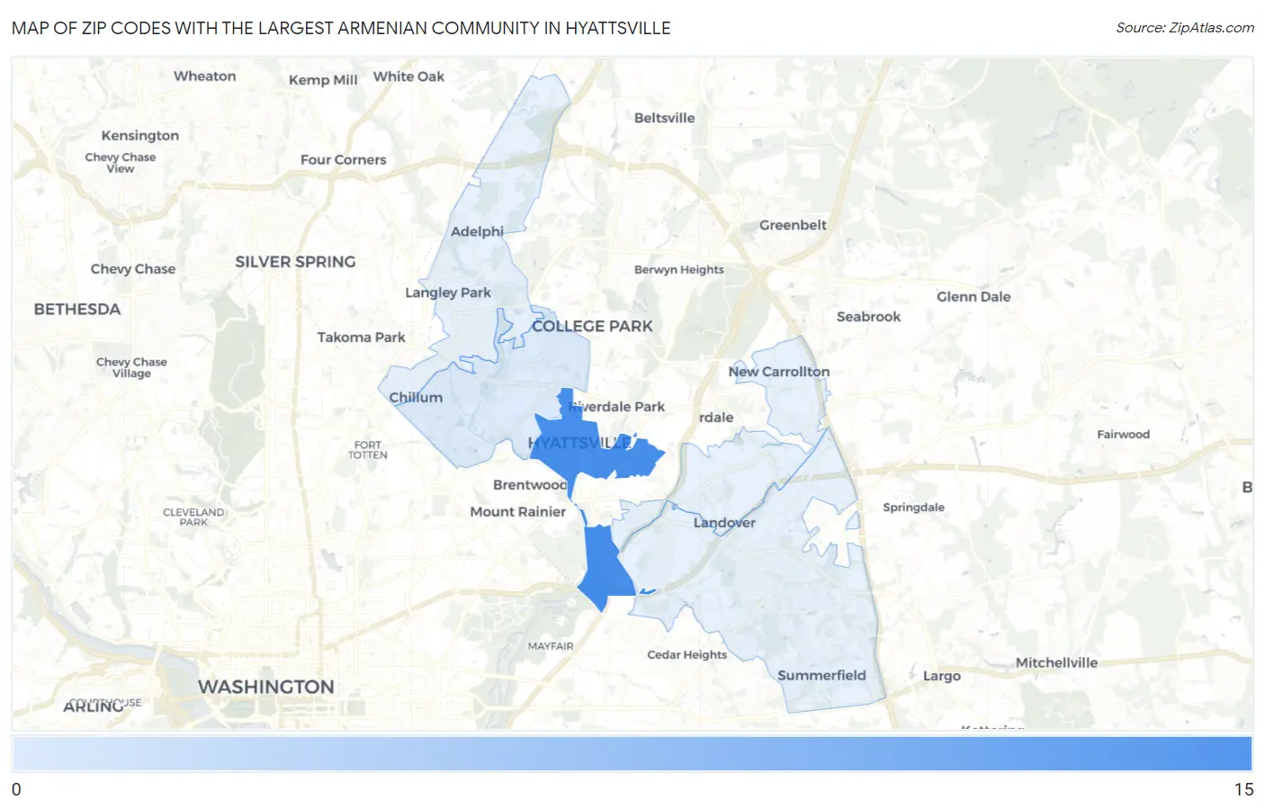 Zip Codes with the Largest Armenian Community in Hyattsville Map
