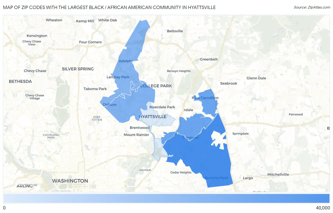Zip Codes with the Largest Black / African American Community in Hyattsville Map