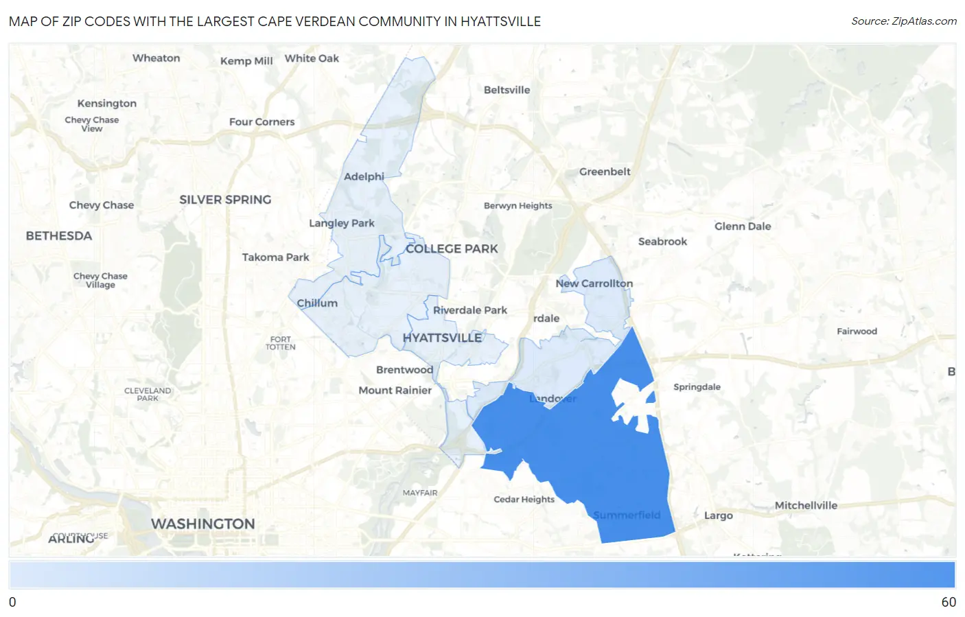 Zip Codes with the Largest Cape Verdean Community in Hyattsville Map