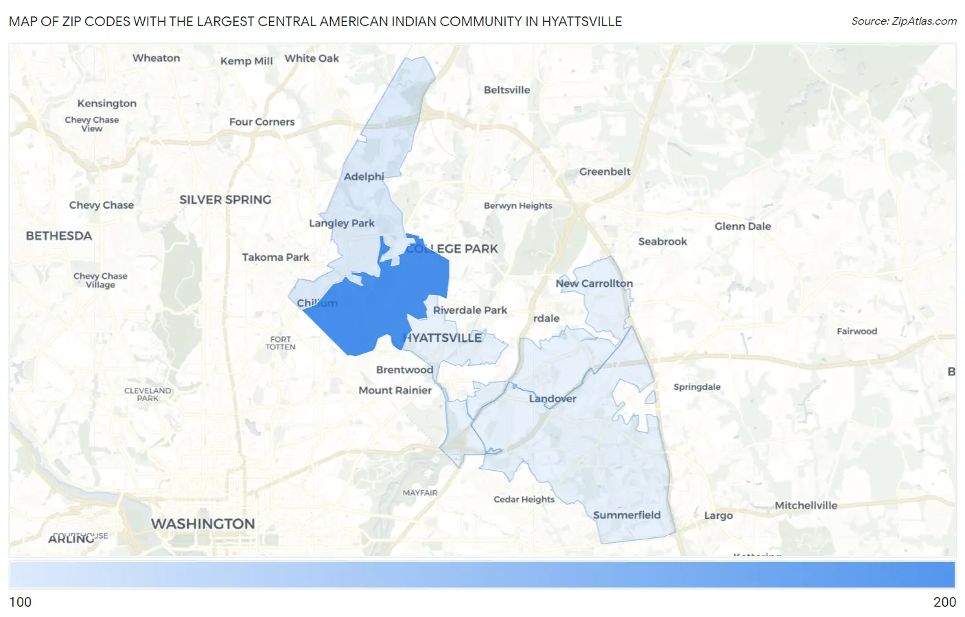 Zip Codes with the Largest Central American Indian Community in Hyattsville Map