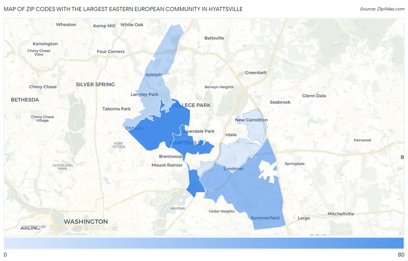 Zip Codes with the Largest Eastern European Community in Hyattsville Map
