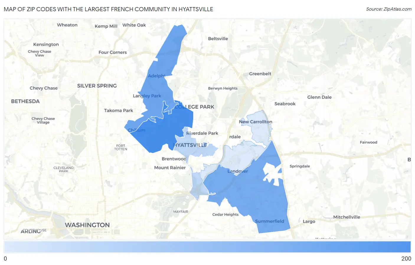 Zip Codes with the Largest French Community in Hyattsville Map