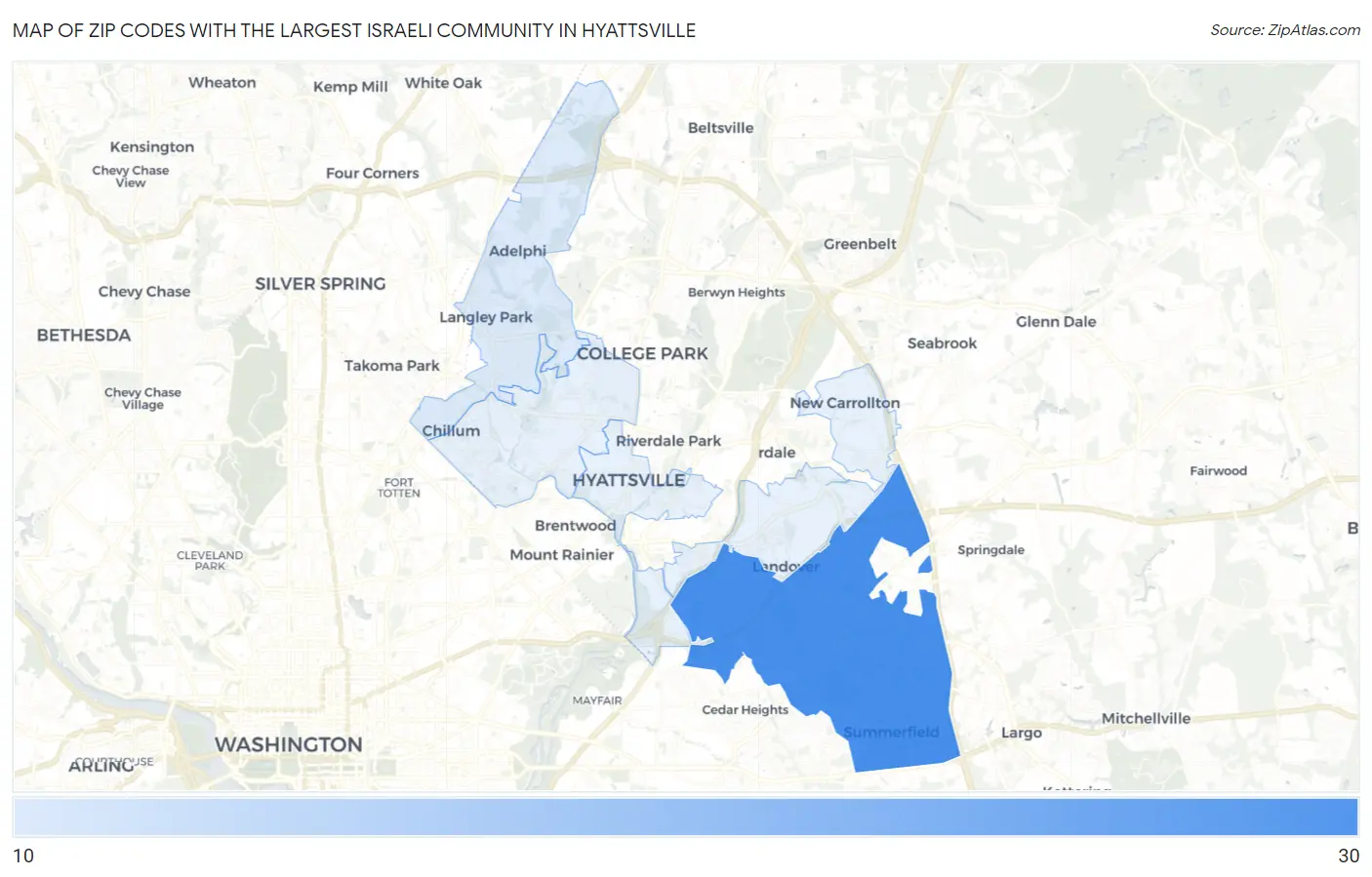 Zip Codes with the Largest Israeli Community in Hyattsville Map