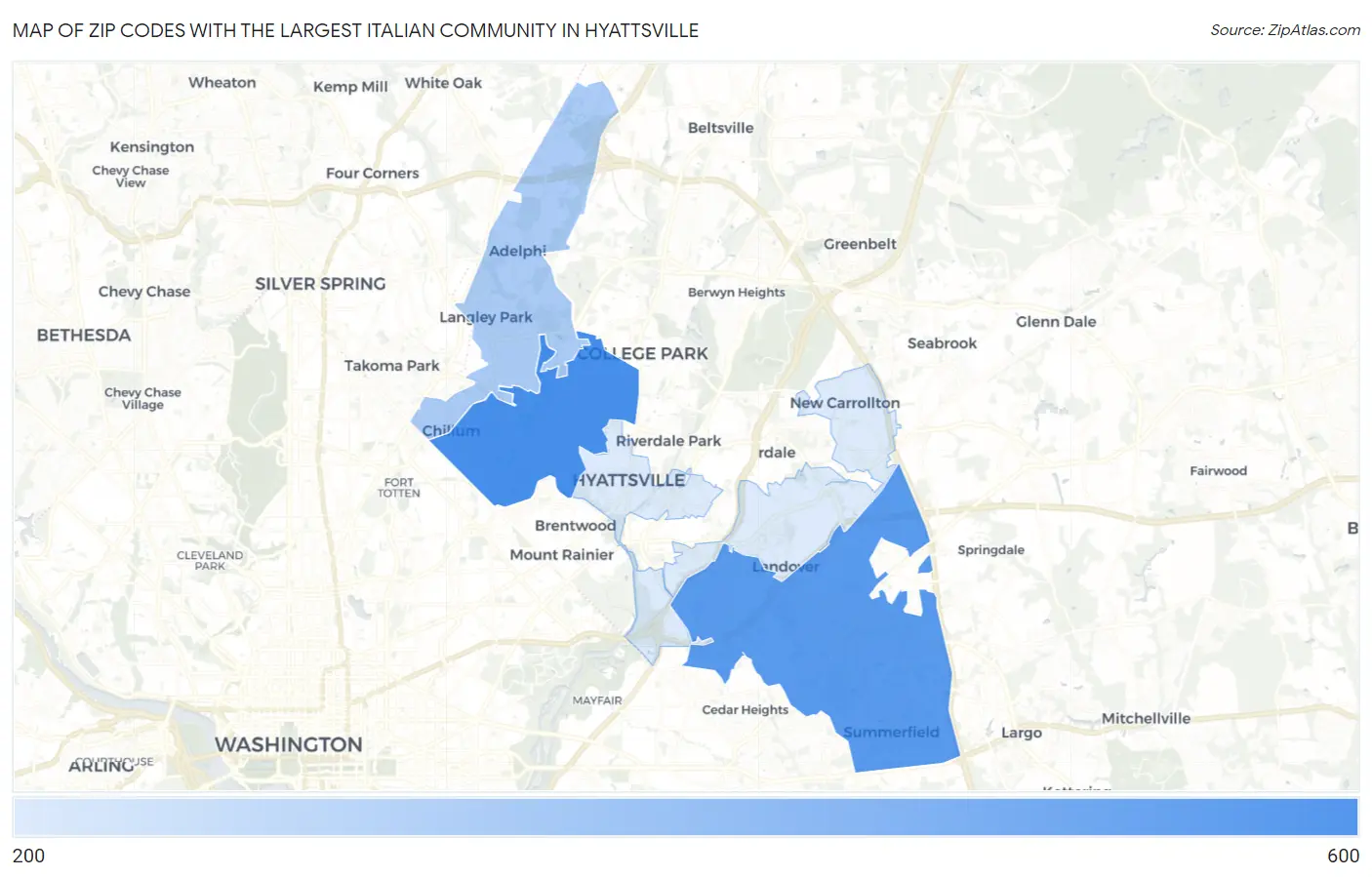Zip Codes with the Largest Italian Community in Hyattsville Map