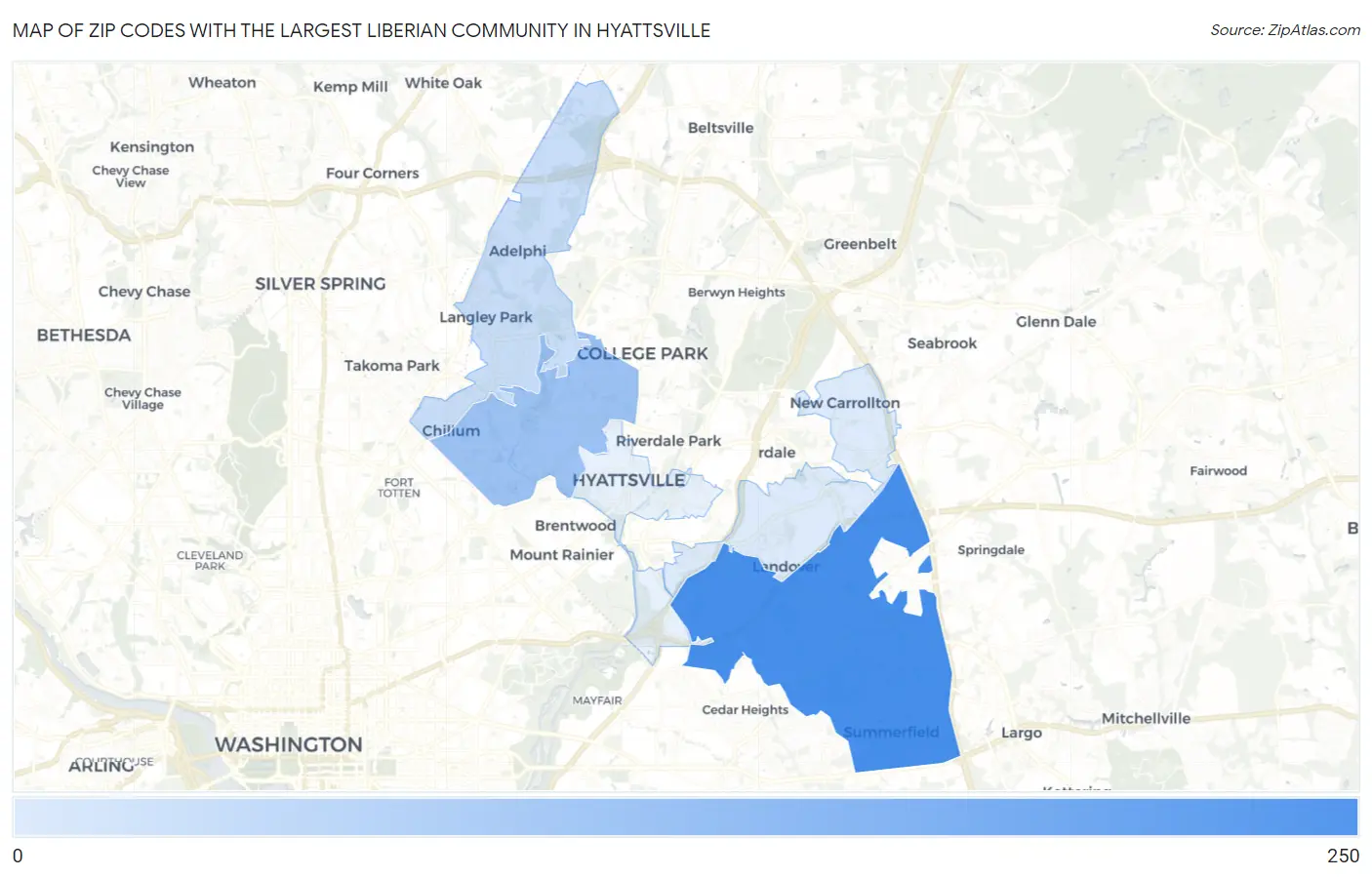 Zip Codes with the Largest Liberian Community in Hyattsville Map