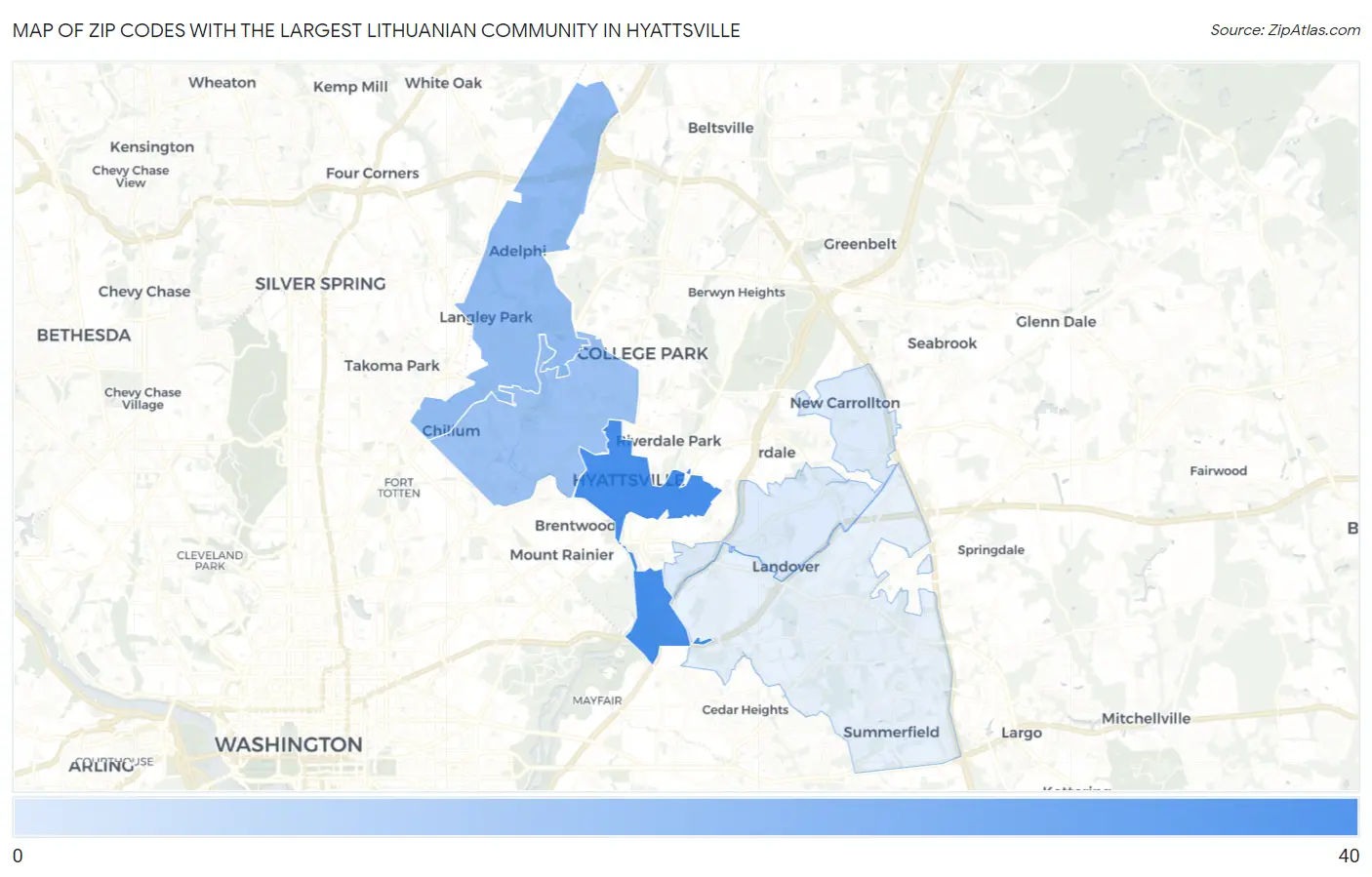 Zip Codes with the Largest Lithuanian Community in Hyattsville Map