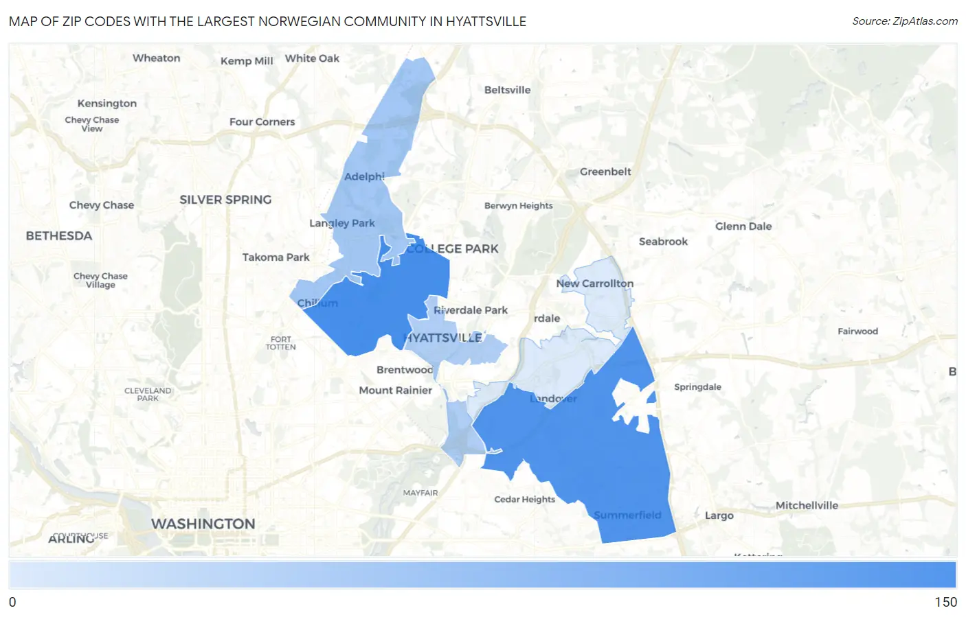 Zip Codes with the Largest Norwegian Community in Hyattsville Map
