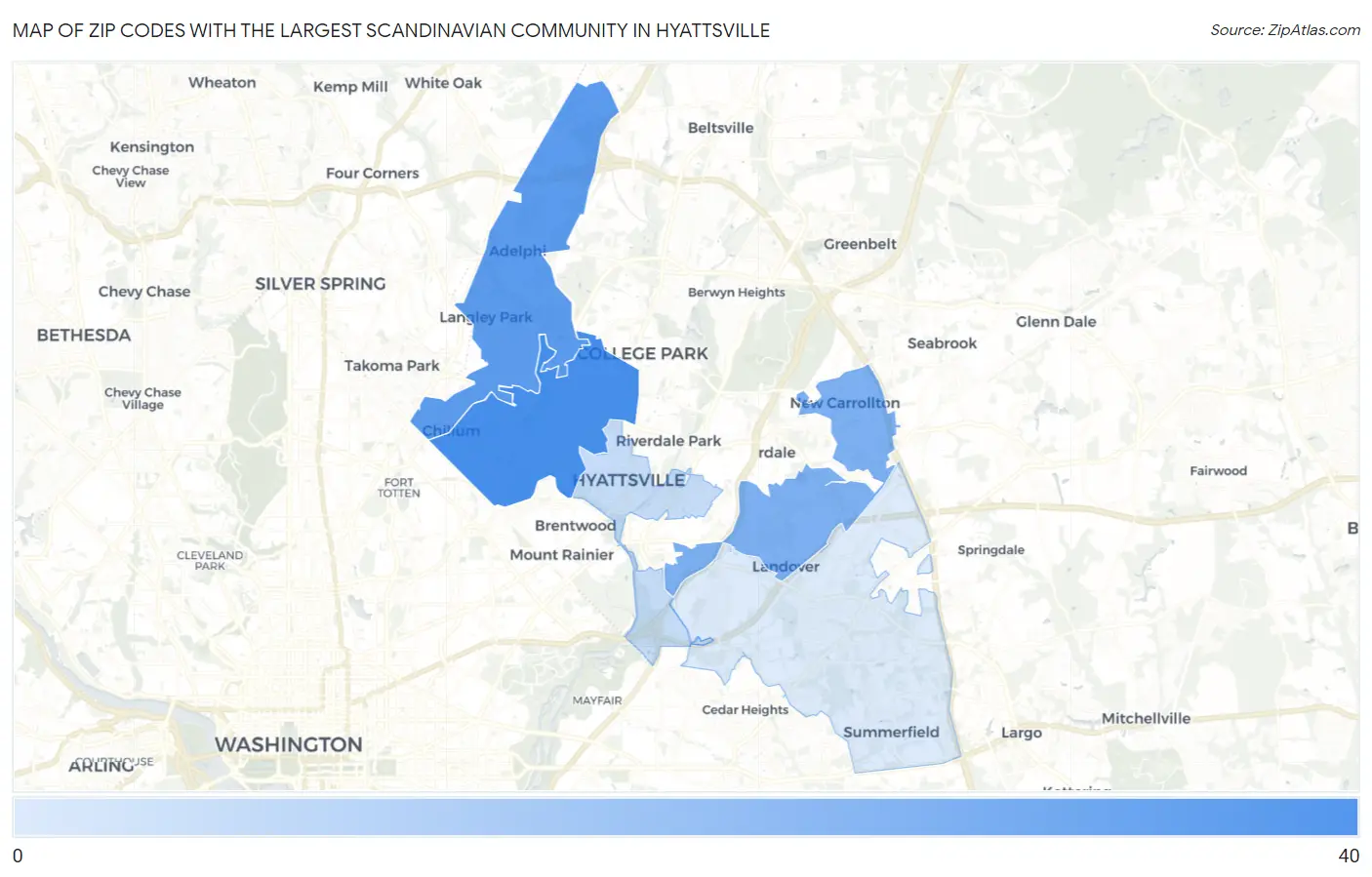 Zip Codes with the Largest Scandinavian Community in Hyattsville Map