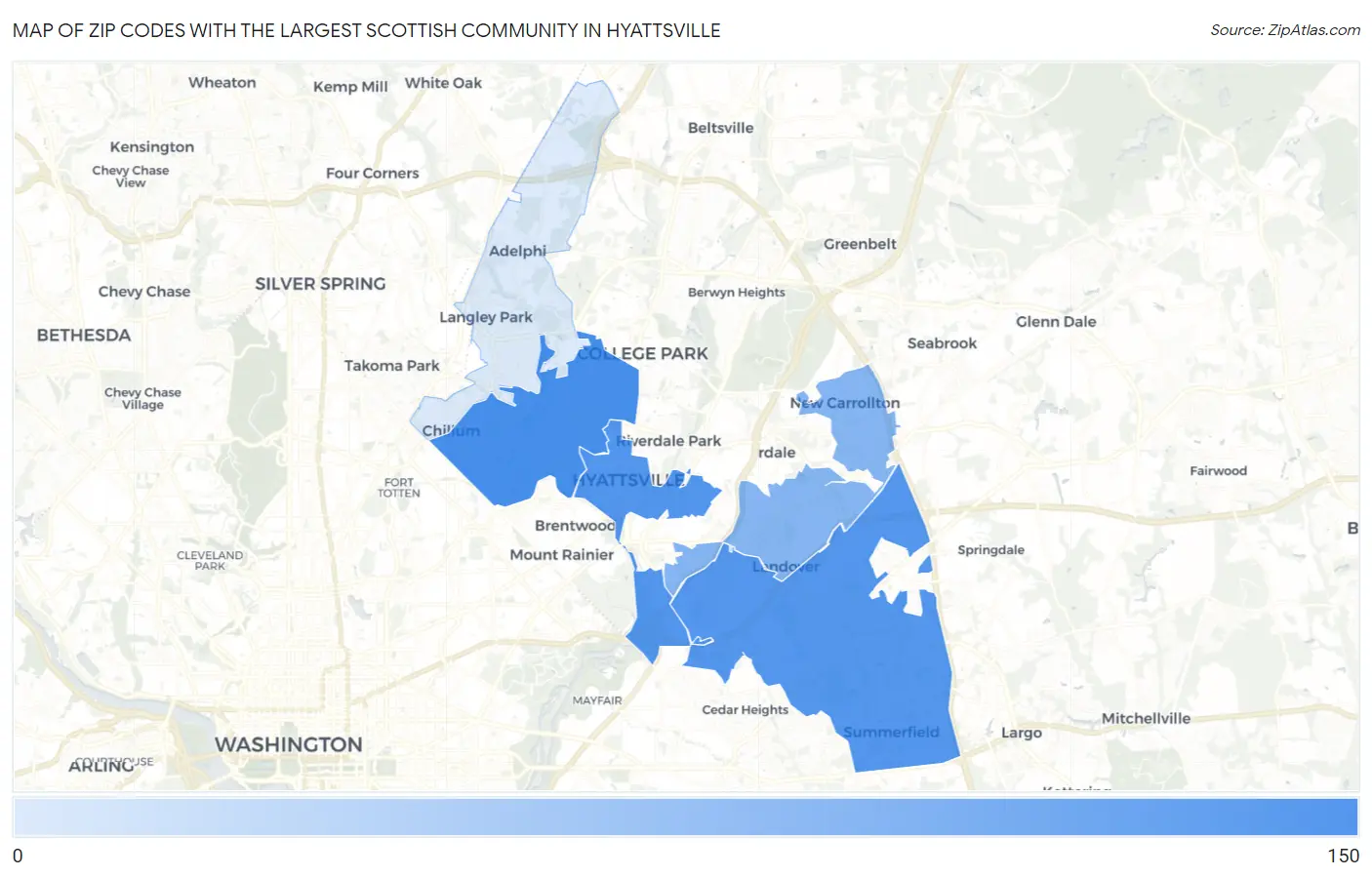 Zip Codes with the Largest Scottish Community in Hyattsville Map