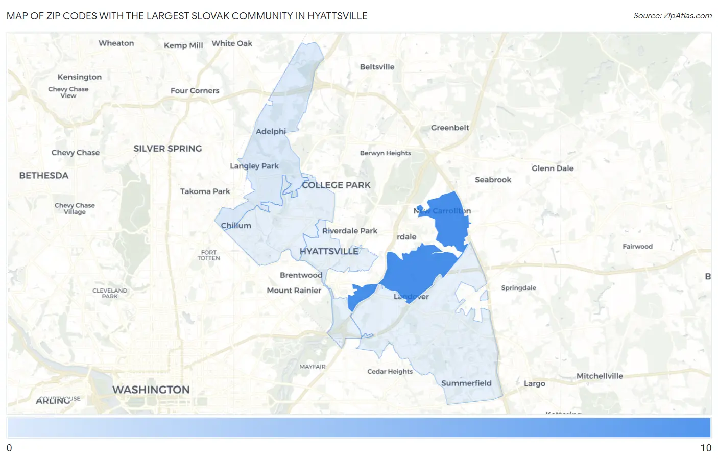 Zip Codes with the Largest Slovak Community in Hyattsville Map