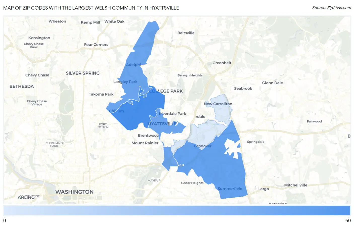 Zip Codes with the Largest Welsh Community in Hyattsville Map