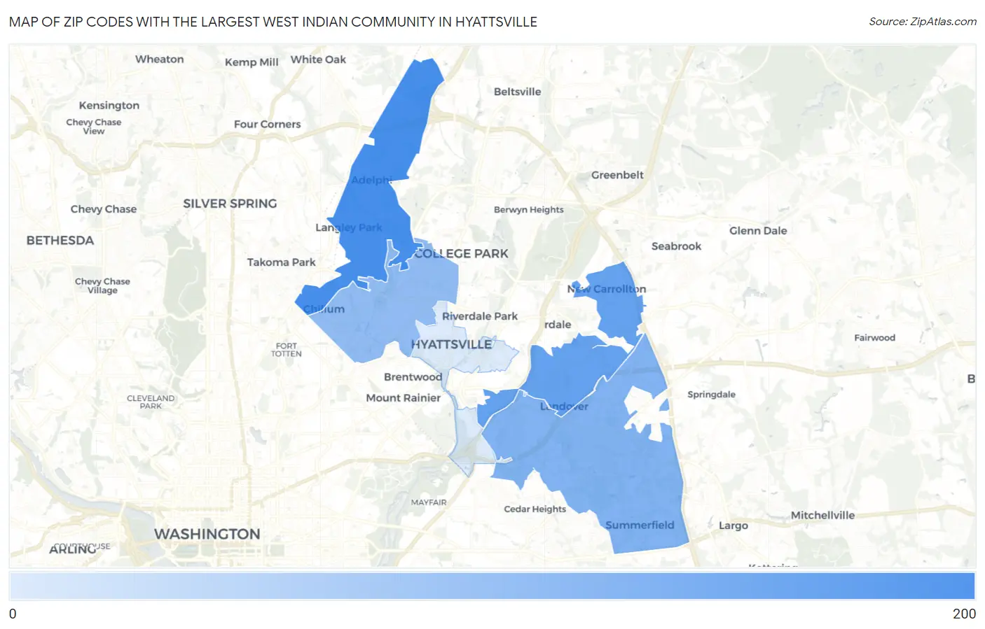 Zip Codes with the Largest West Indian Community in Hyattsville Map