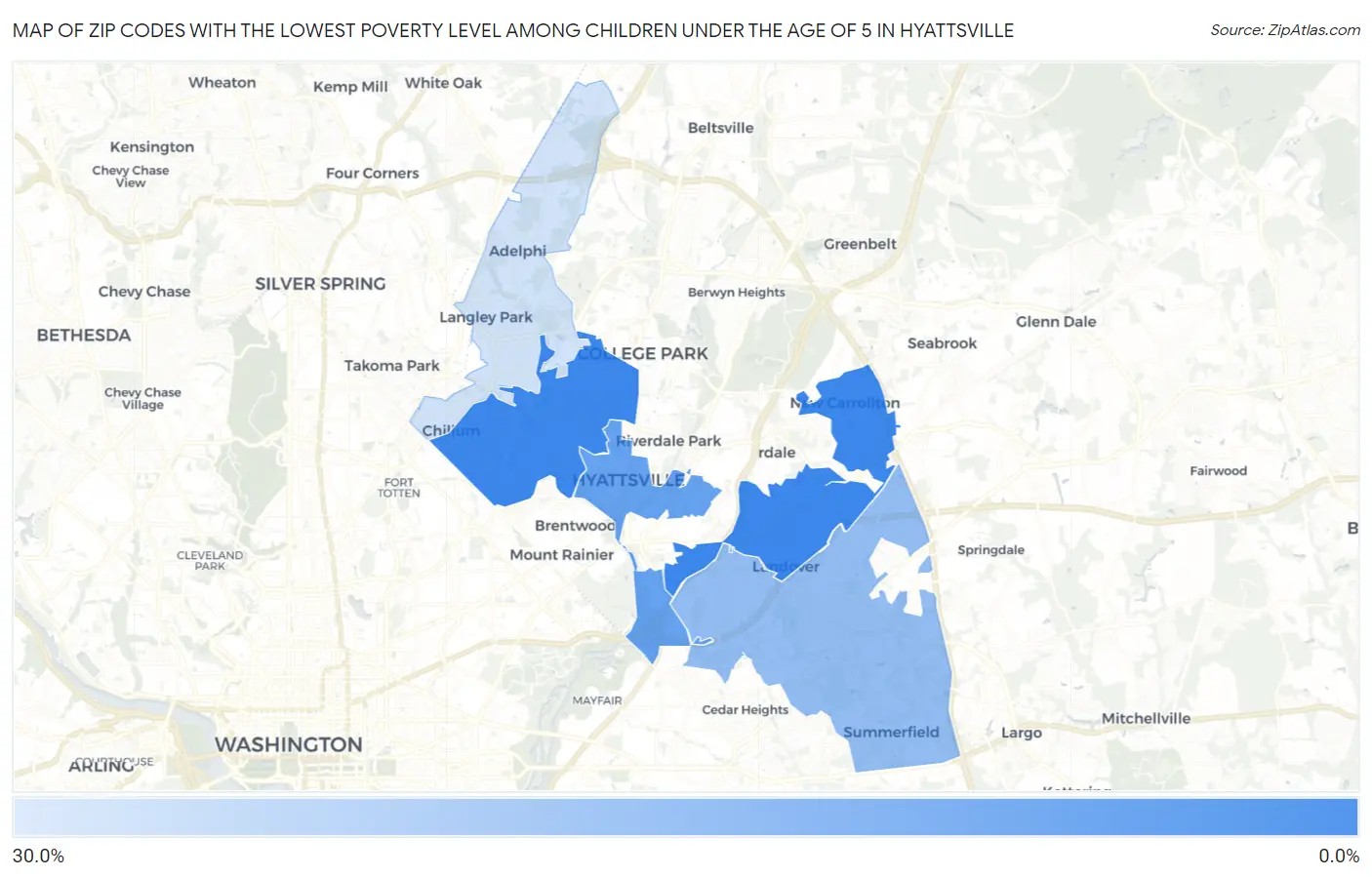 Zip Codes with the Lowest Poverty Level Among Children Under the Age of 5 in Hyattsville Map