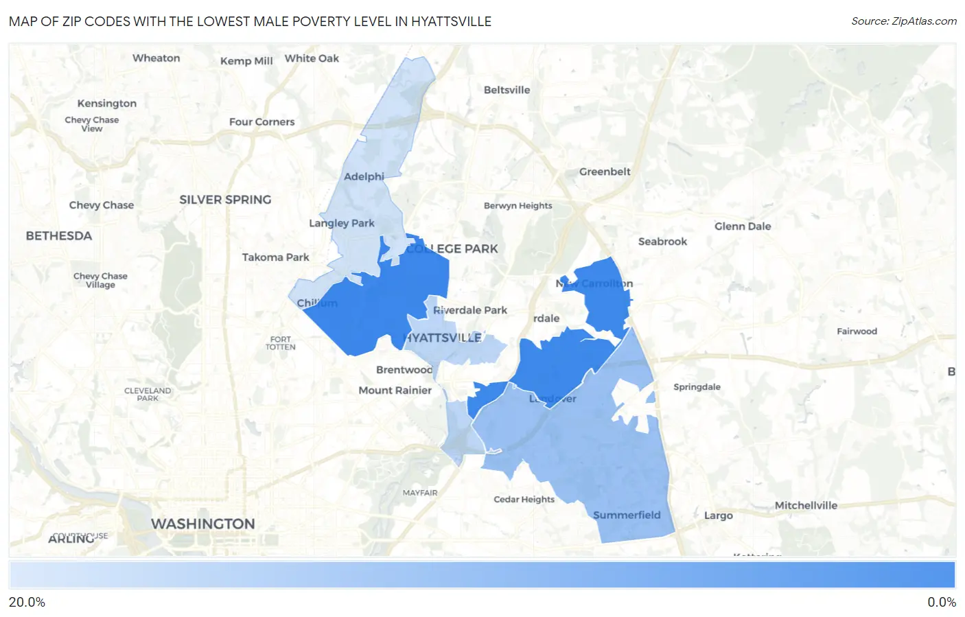 Zip Codes with the Lowest Male Poverty Level in Hyattsville Map