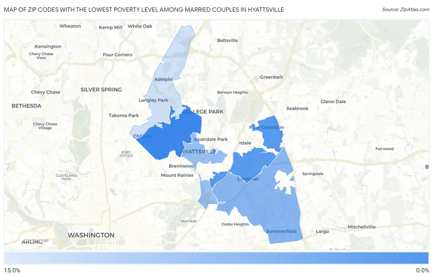 Zip Codes with the Lowest Poverty Level Among Married Couples in Hyattsville Map