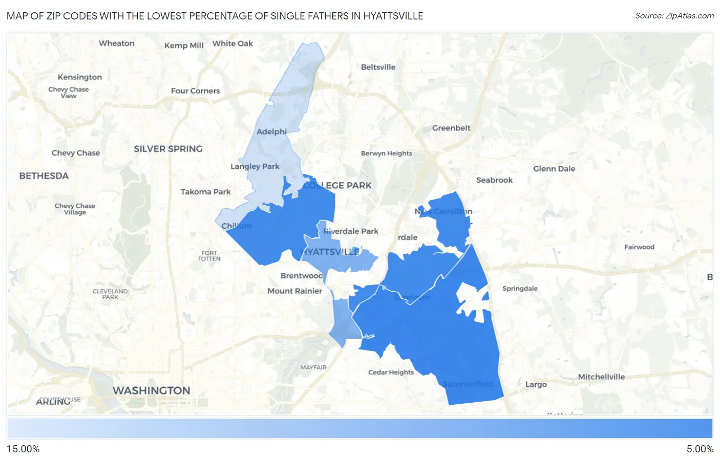 Zip Codes with the Lowest Percentage of Single Fathers in Hyattsville Map