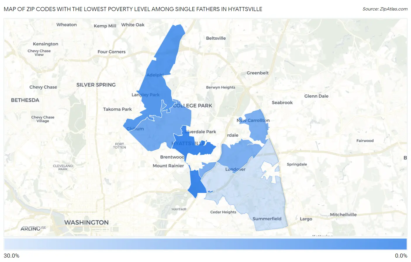 Zip Codes with the Lowest Poverty Level Among Single Fathers in Hyattsville Map