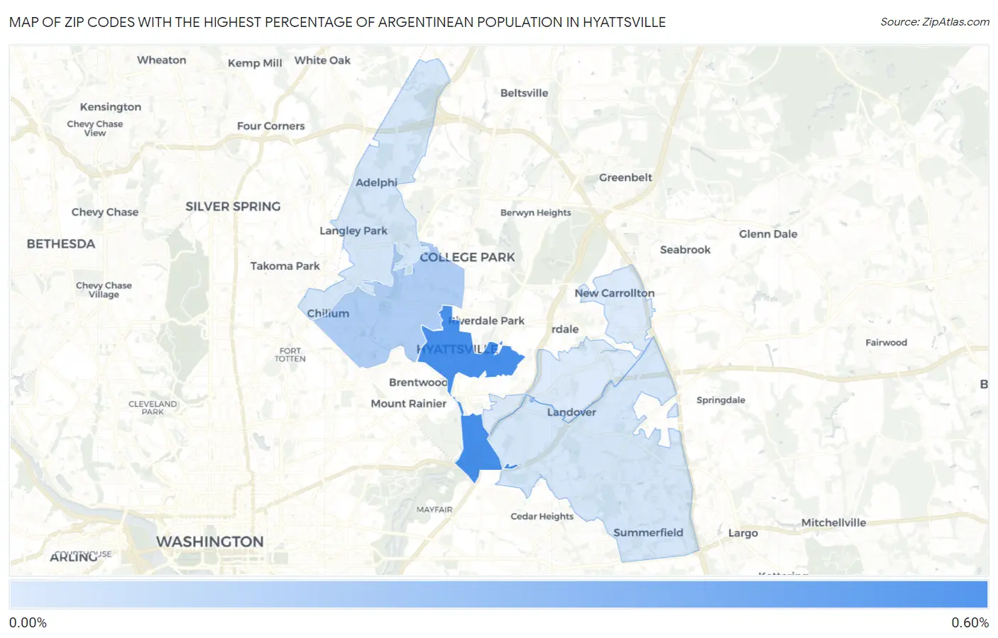 Zip Codes with the Highest Percentage of Argentinean Population in Hyattsville Map