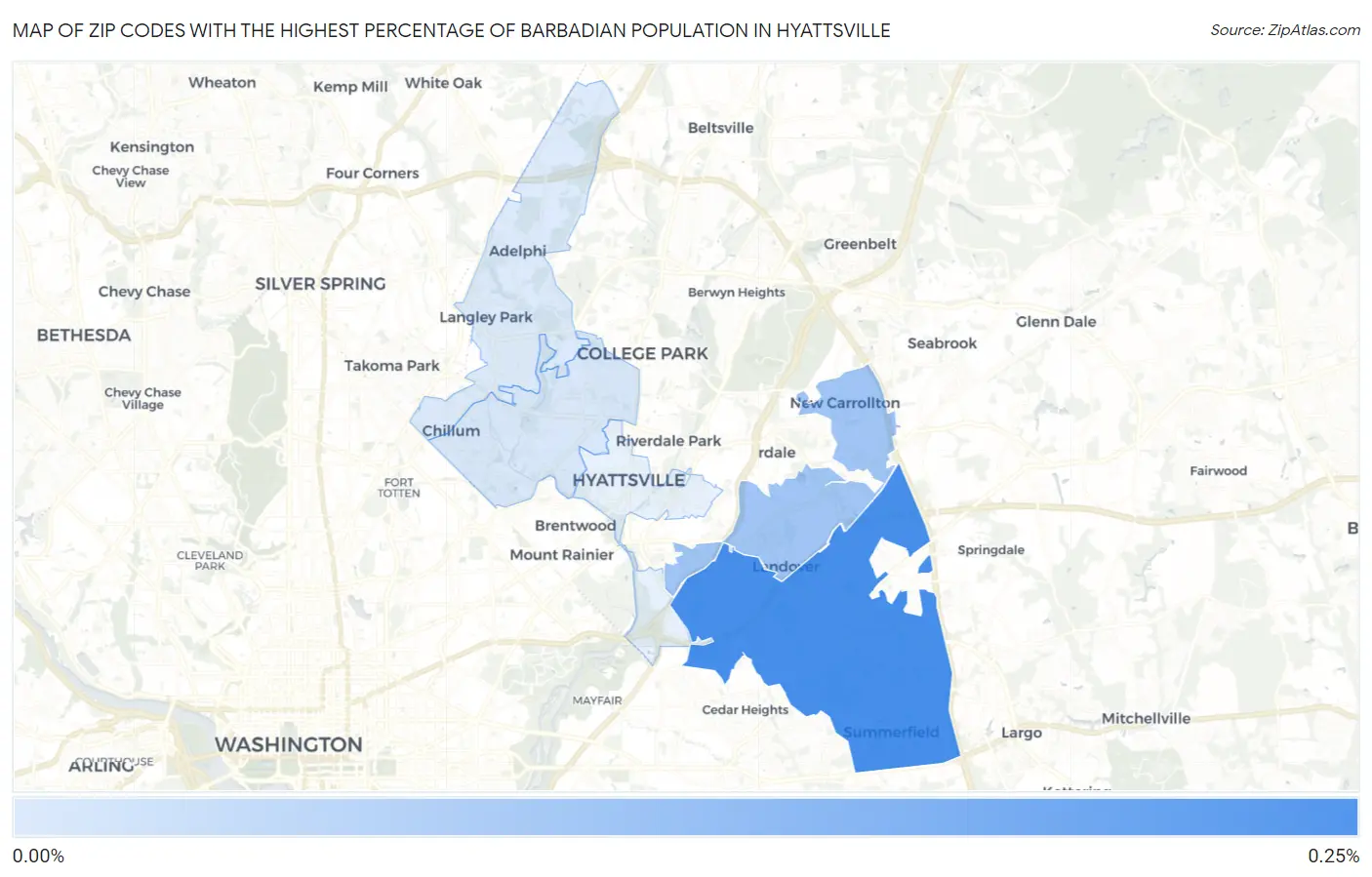 Zip Codes with the Highest Percentage of Barbadian Population in Hyattsville Map