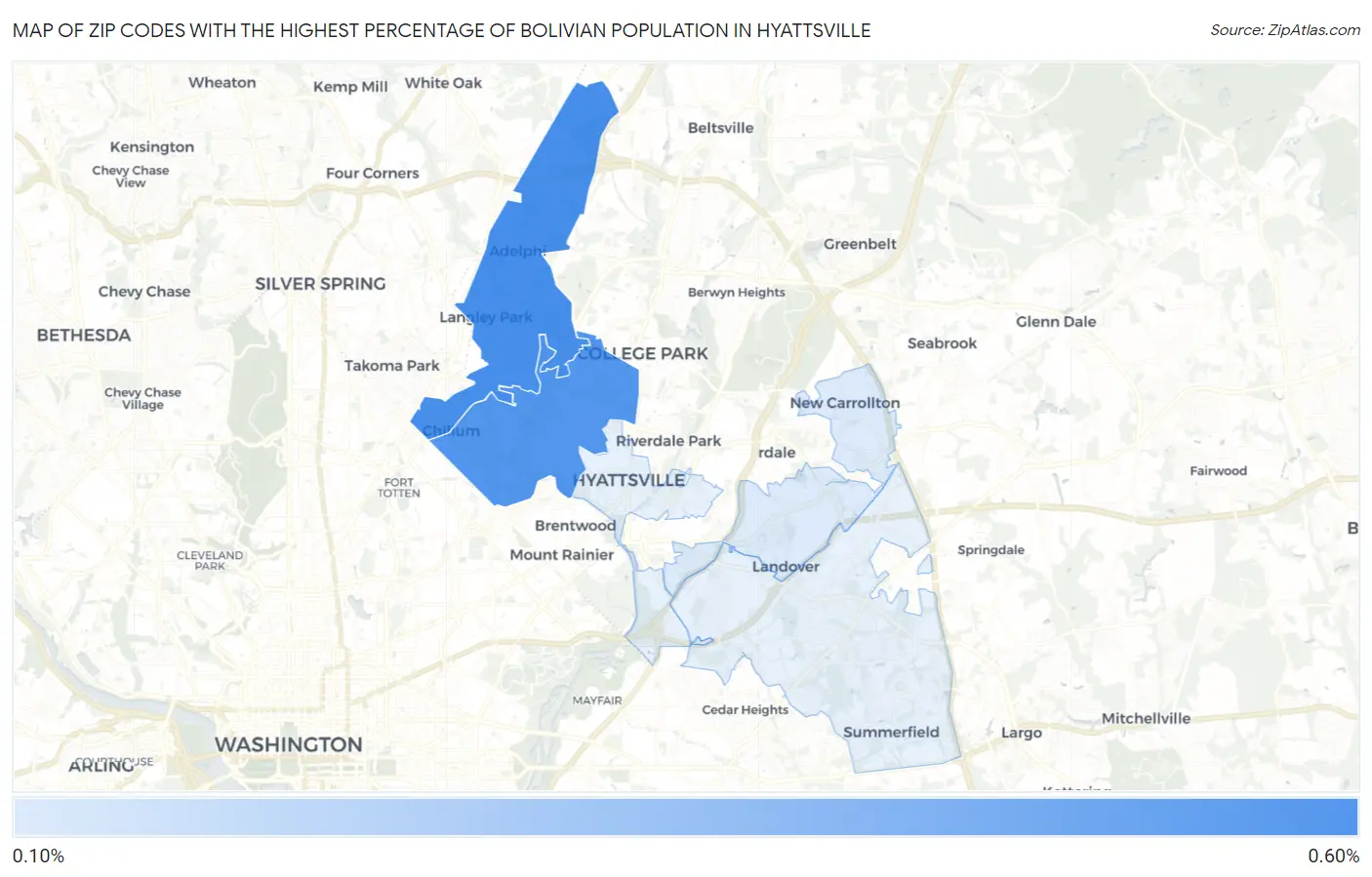 Zip Codes with the Highest Percentage of Bolivian Population in Hyattsville Map