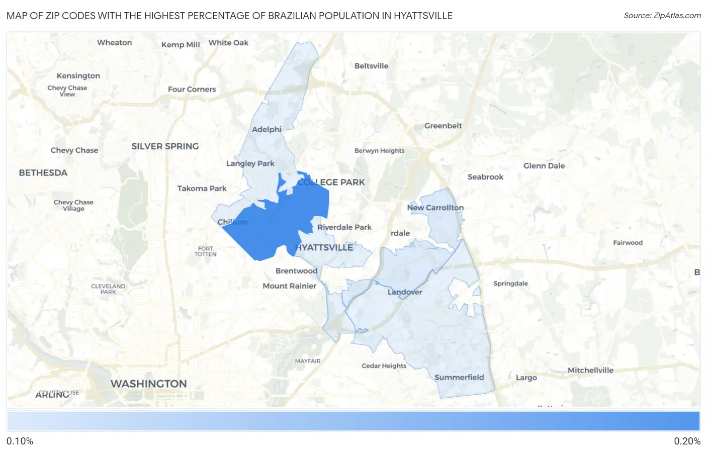 Zip Codes with the Highest Percentage of Brazilian Population in Hyattsville Map