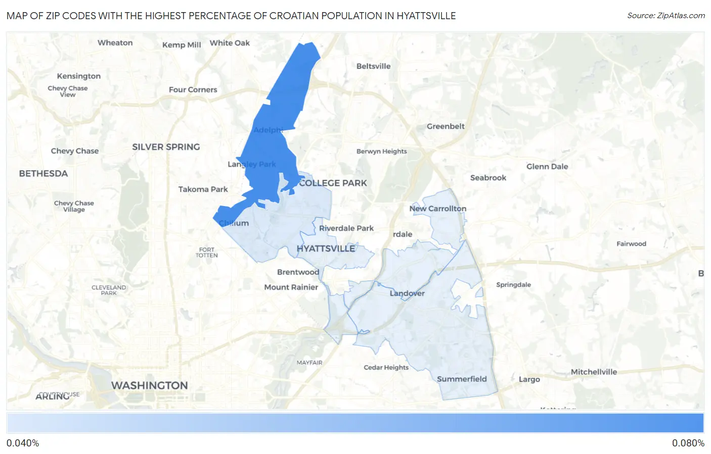 Zip Codes with the Highest Percentage of Croatian Population in Hyattsville Map