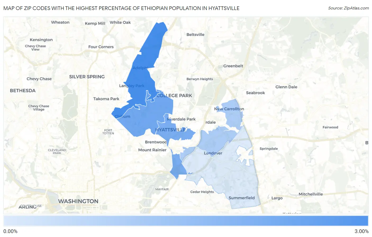 Zip Codes with the Highest Percentage of Ethiopian Population in Hyattsville Map