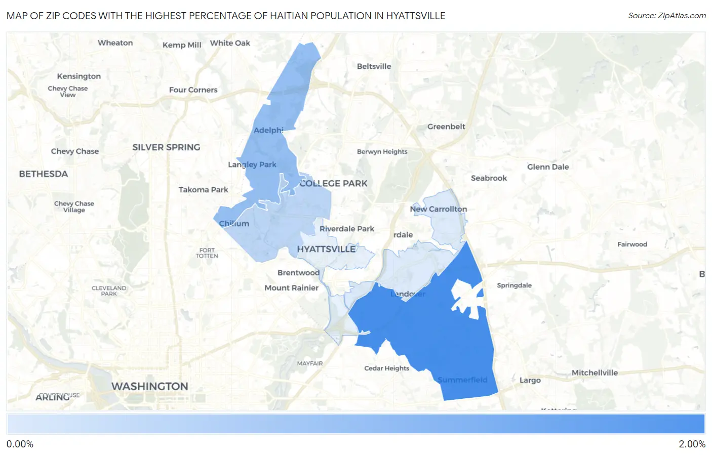 Zip Codes with the Highest Percentage of Haitian Population in Hyattsville Map