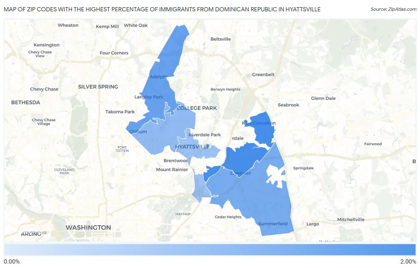 Zip Codes with the Highest Percentage of Immigrants from Dominican Republic in Hyattsville Map