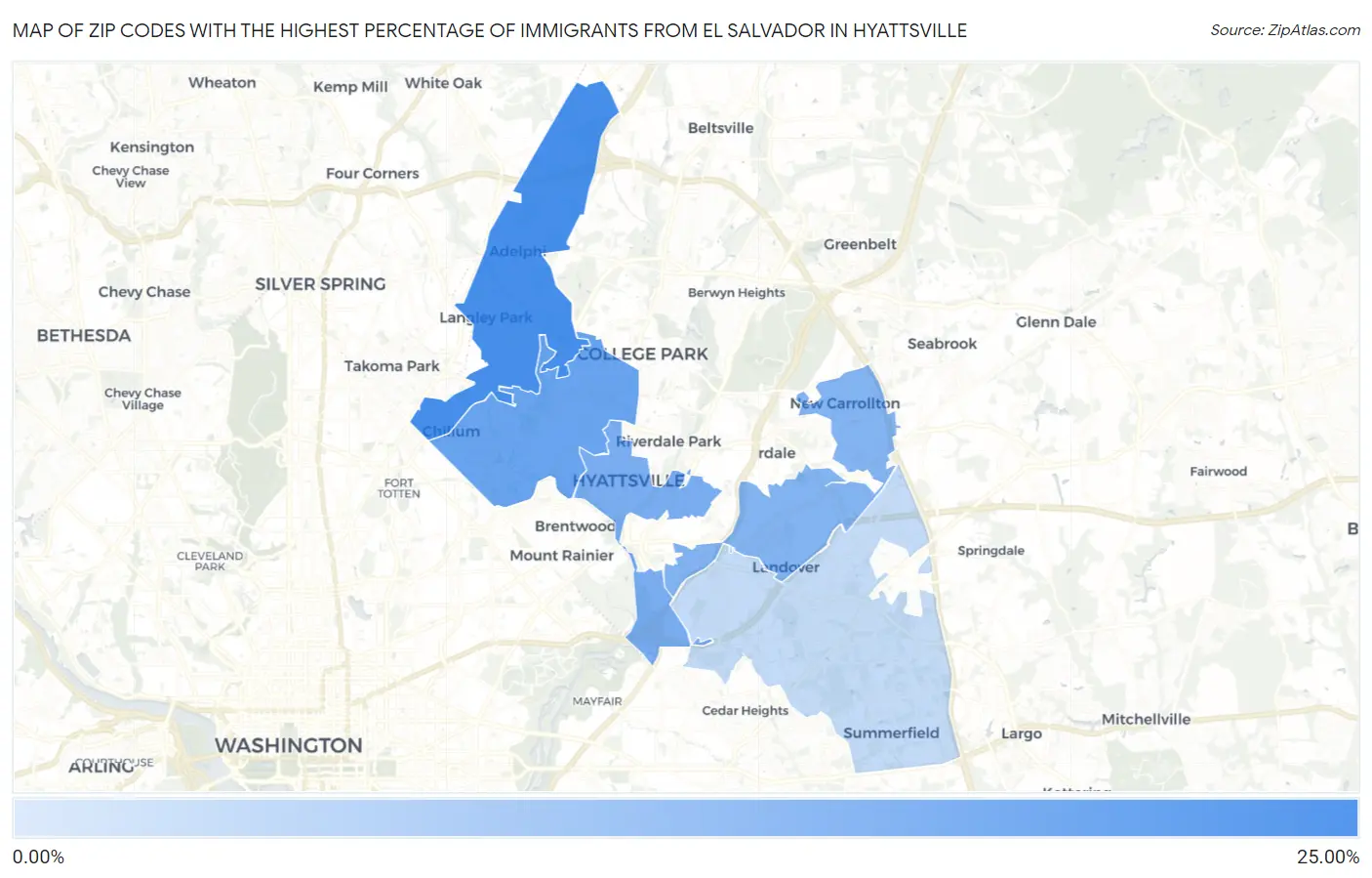 Zip Codes with the Highest Percentage of Immigrants from El Salvador in Hyattsville Map