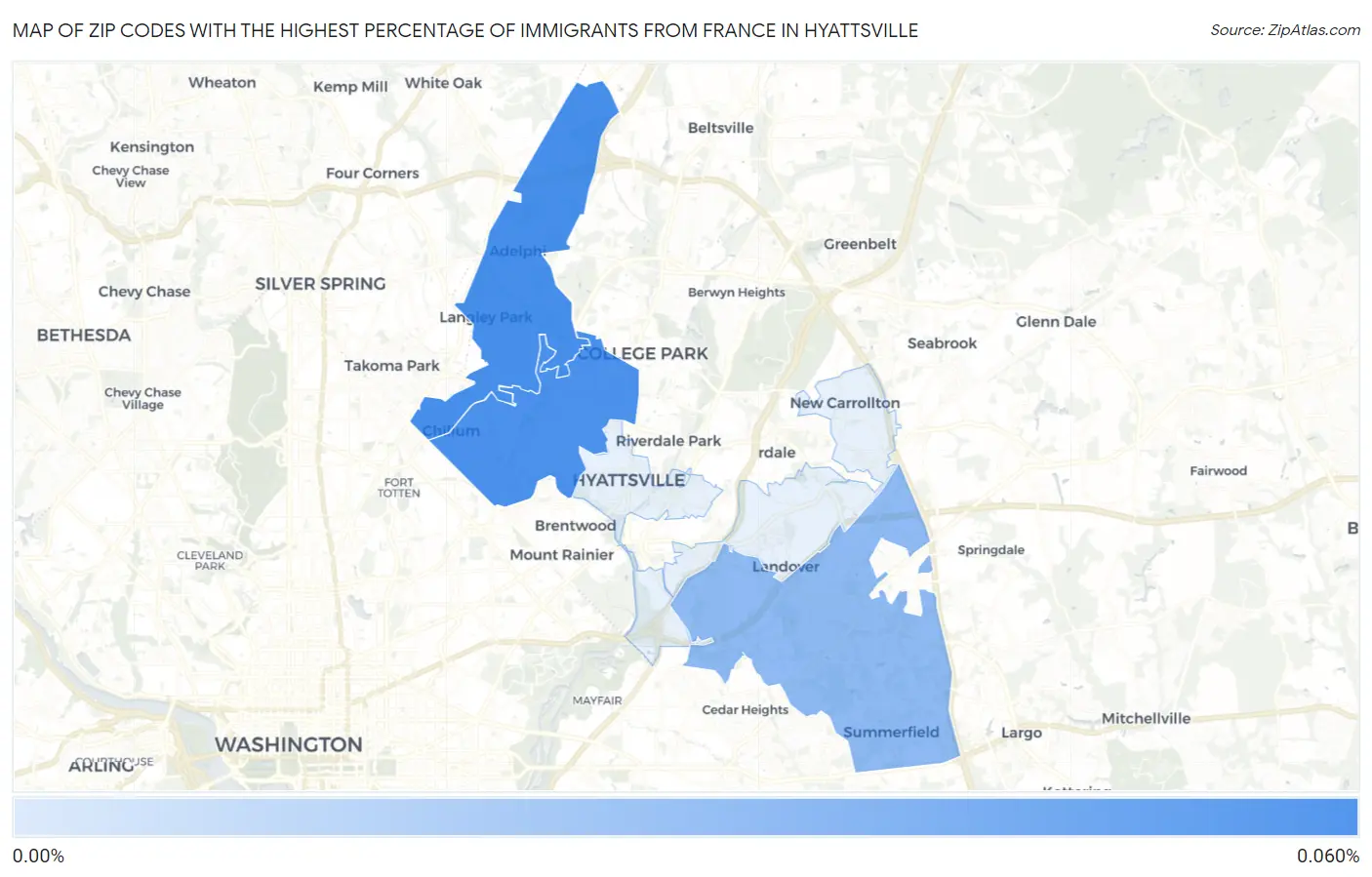 Zip Codes with the Highest Percentage of Immigrants from France in Hyattsville Map