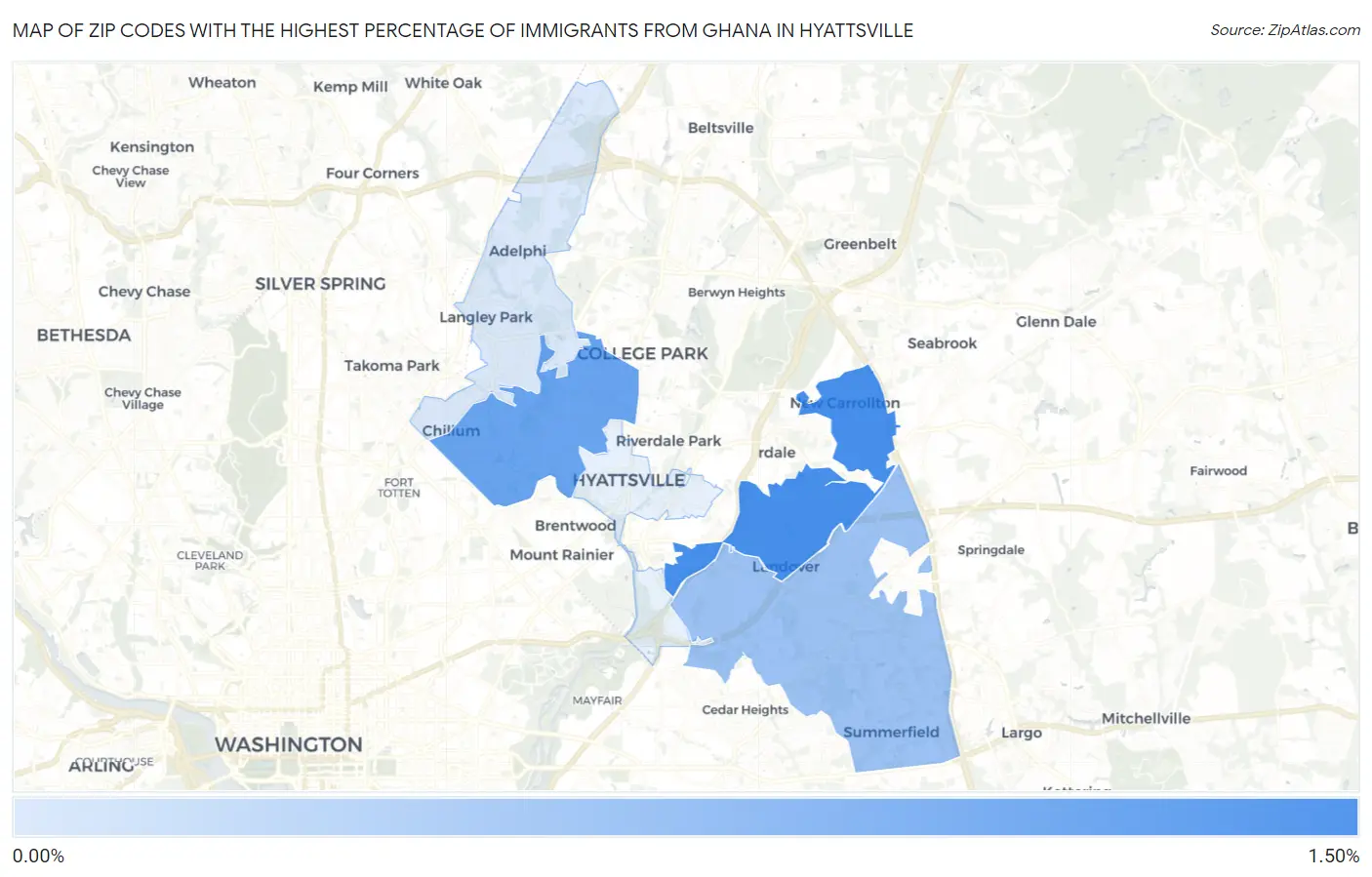 Zip Codes with the Highest Percentage of Immigrants from Ghana in Hyattsville Map
