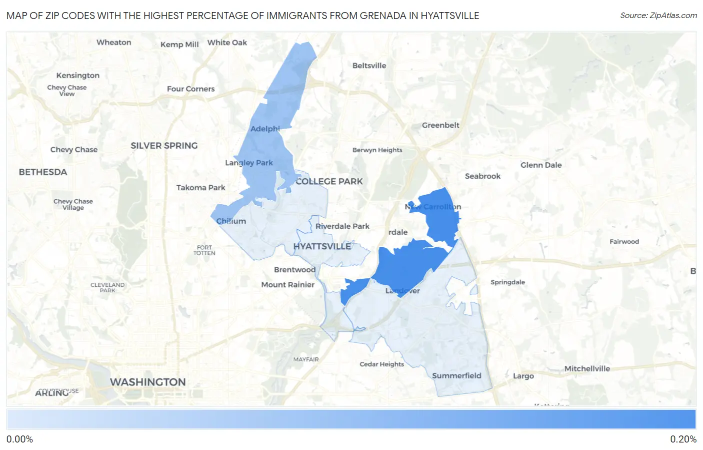 Zip Codes with the Highest Percentage of Immigrants from Grenada in Hyattsville Map