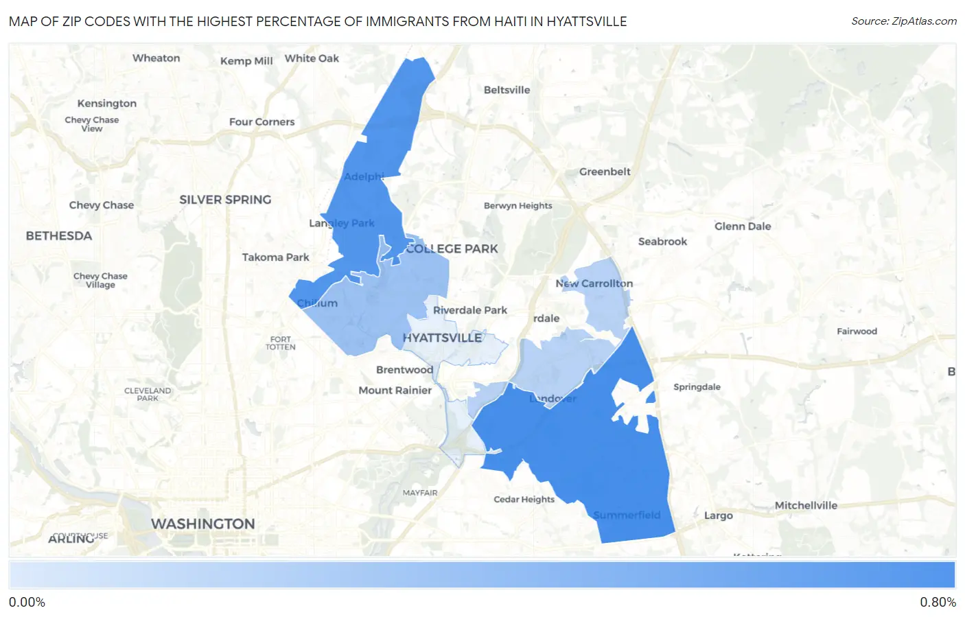 Zip Codes with the Highest Percentage of Immigrants from Haiti in Hyattsville Map