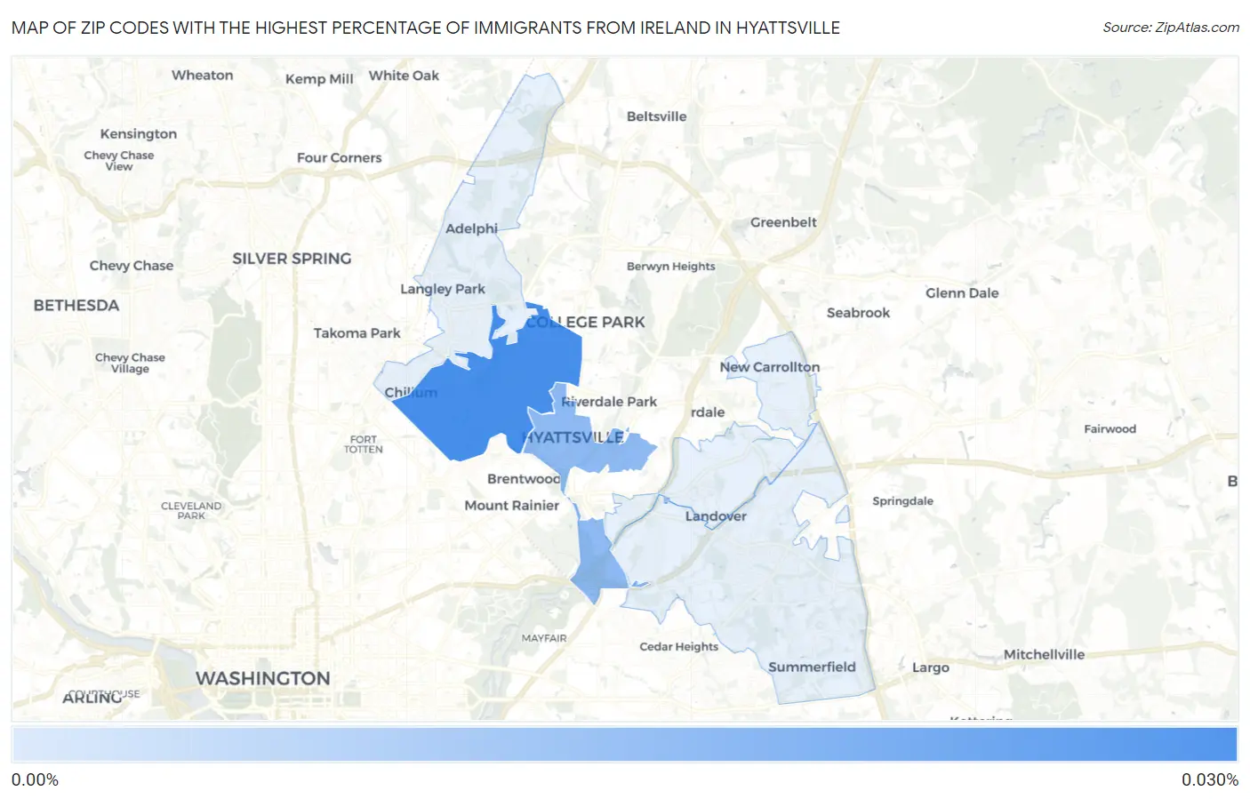 Zip Codes with the Highest Percentage of Immigrants from Ireland in Hyattsville Map