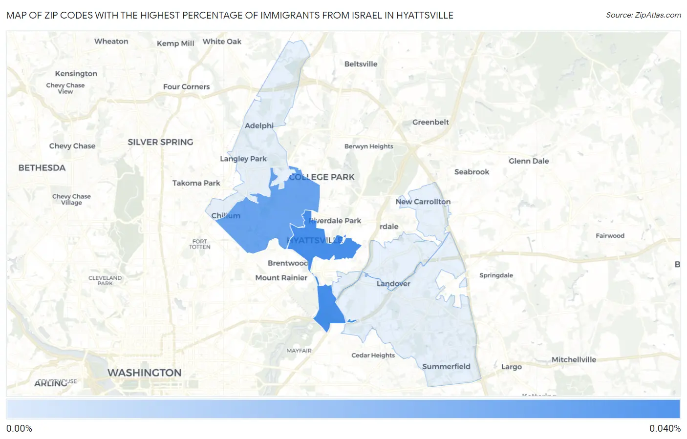 Zip Codes with the Highest Percentage of Immigrants from Israel in Hyattsville Map