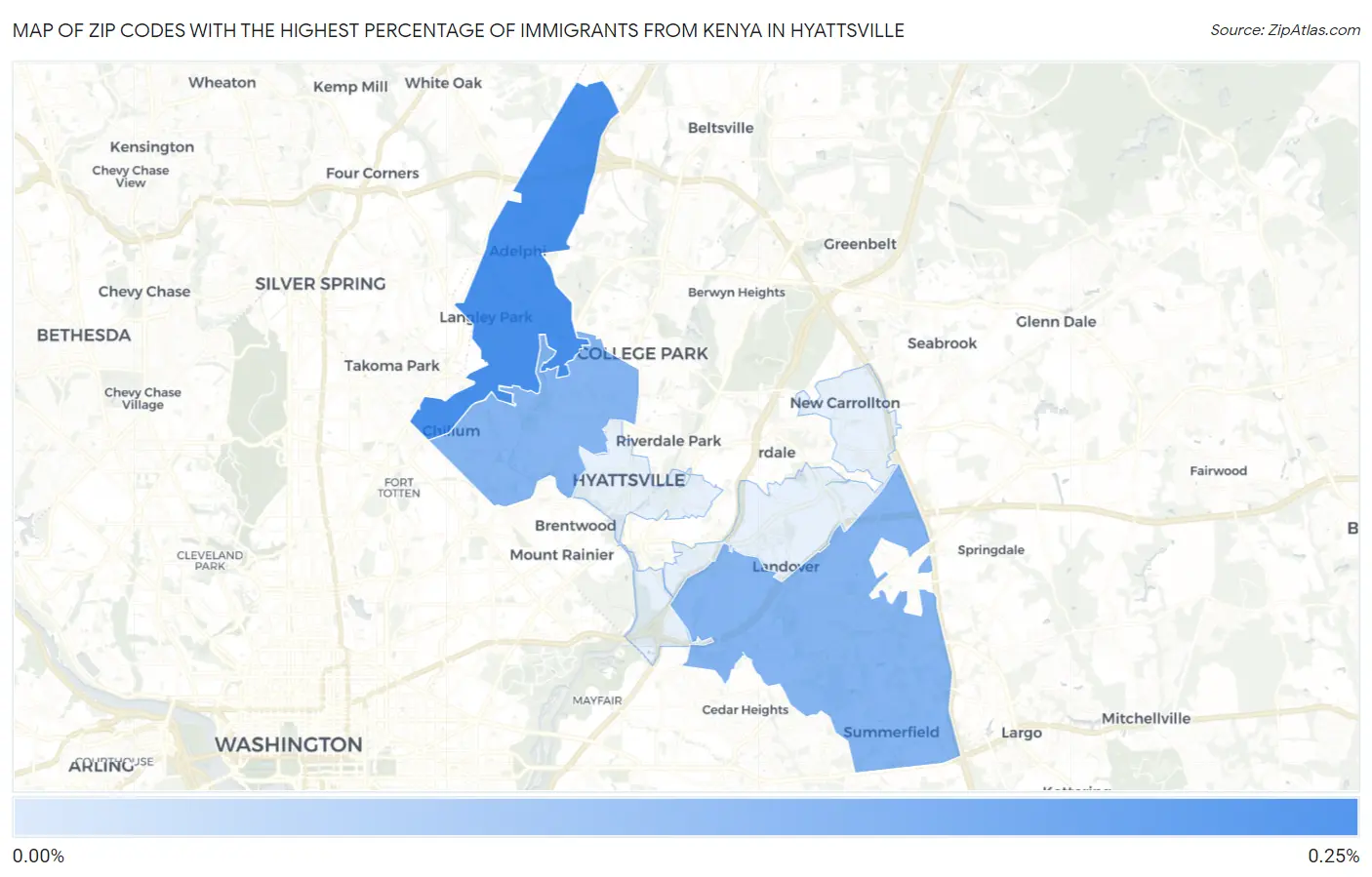 Zip Codes with the Highest Percentage of Immigrants from Kenya in Hyattsville Map