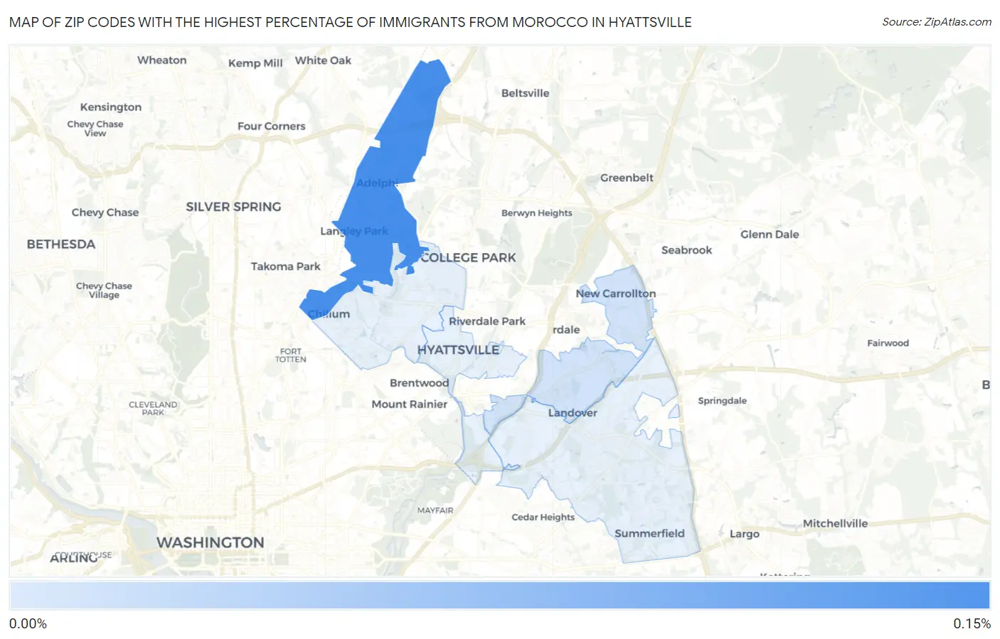 Zip Codes with the Highest Percentage of Immigrants from Morocco in Hyattsville Map