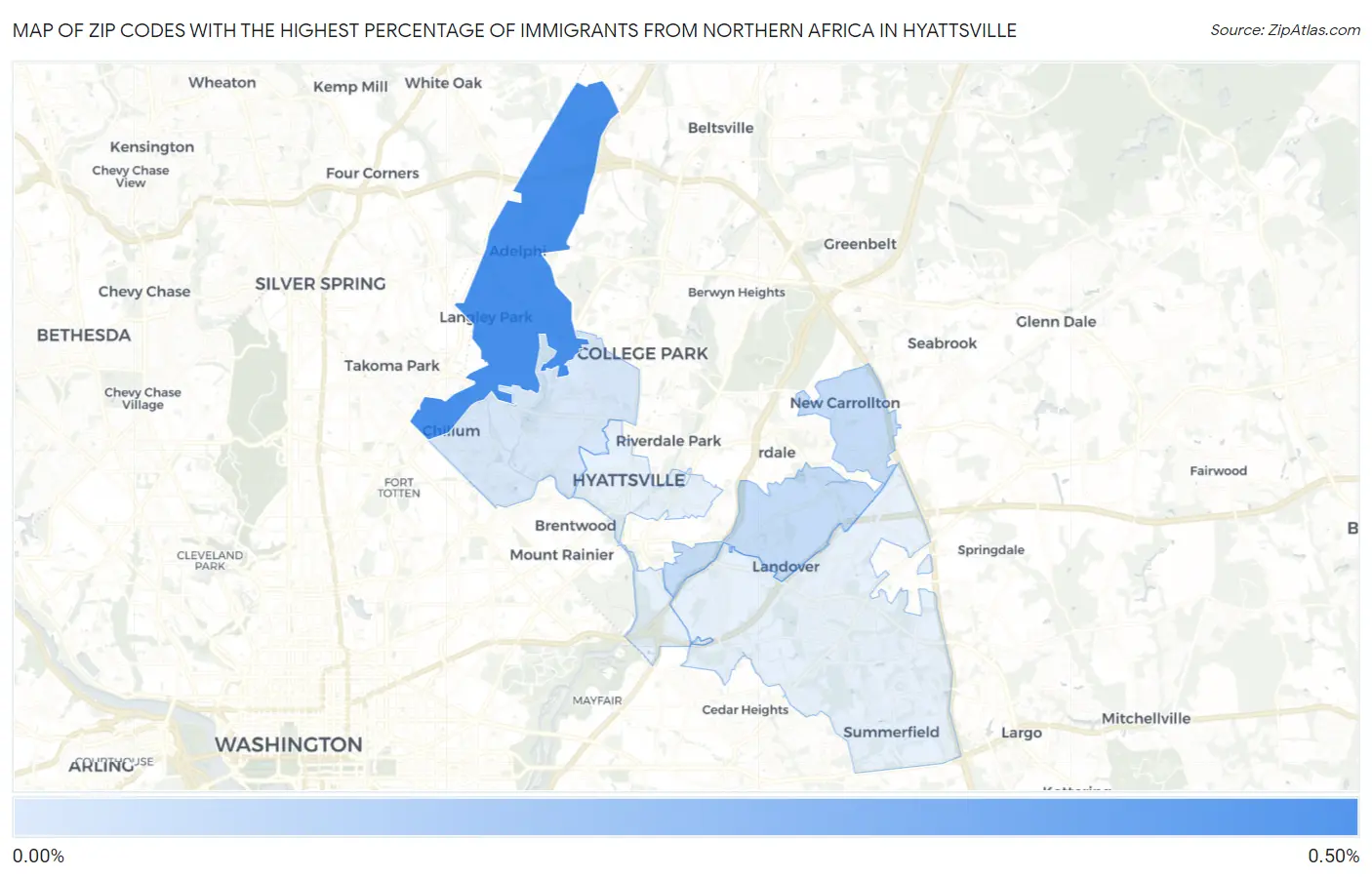 Zip Codes with the Highest Percentage of Immigrants from Northern Africa in Hyattsville Map