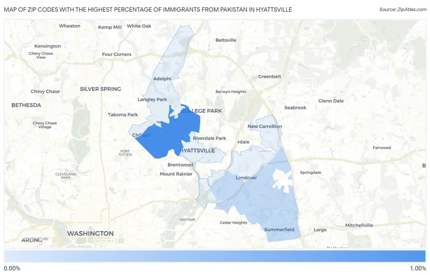 Zip Codes with the Highest Percentage of Immigrants from Pakistan in Hyattsville Map