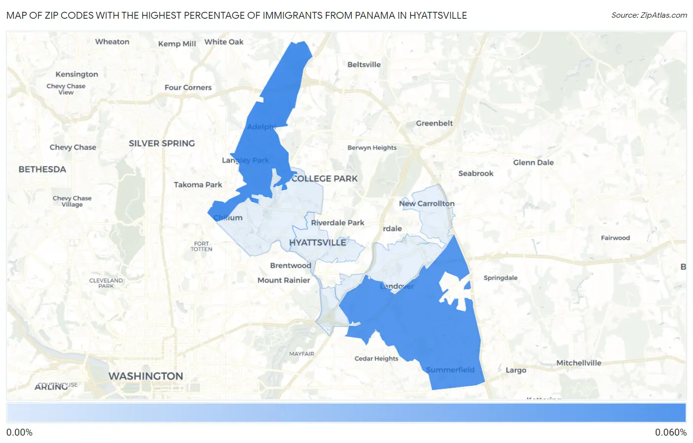 Zip Codes with the Highest Percentage of Immigrants from Panama in Hyattsville Map