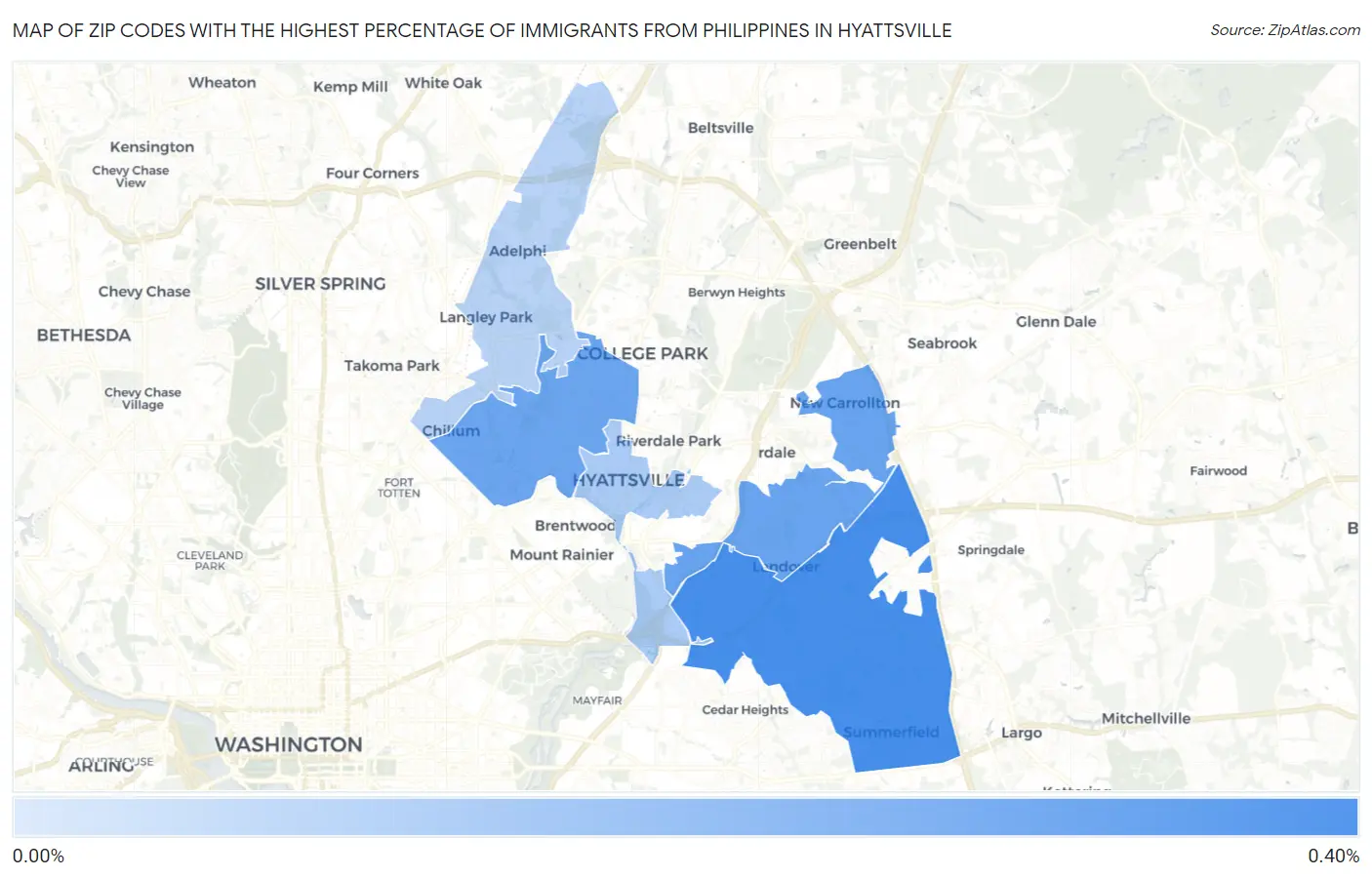 Zip Codes with the Highest Percentage of Immigrants from Philippines in Hyattsville Map